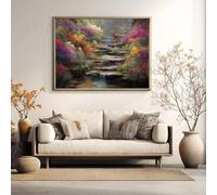 AWKFHF Impression sur Toile Peinture Cascade Cerf Forêt, Rivière Fleurs,Vert Tableau Décoration Murale,Sans Cadre Toile Peinture Affiche Chambre Salon Art Décoration (60X90CM,A3-Sans Cadre)