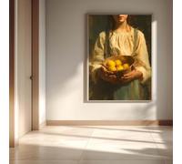AWKFHF Impression sur Toile Peinture La Fille Tenant un Citron,Rétro Vintage Abstrait,Tableau Décoration Murale,Sans Cadre Toile Peinture Affiche Chambre Salon Art Décoration (40X60CM,Sans Cadre)