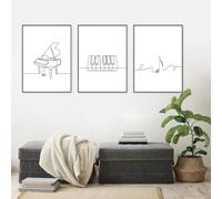 AWKFHF Impression sur Toile Piano Note One-Line Noir & Blanc Musique Minimaliste Tableau Décoration Murale,Toile Peinture Affiche Chambre Salon Art Décoration (3X30X40CM,sans Cadre)