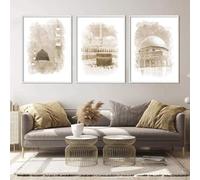 AWKFHF Islamique Mosquée Architecture Beige Paysage Tableau Décoration Murale,Islam Toile Peinture Affiche Chambre Salon Décoration(sans Cadres) (A08,3X50X70CM)