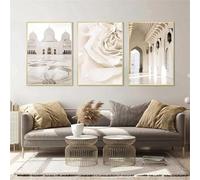 AWKFHF Islamique Mosquée Architecture Beige Paysage Tableau Décoration Murale,Islam Toile Peinture Affiche Chambre Salon Décoration(sans Cadres) (A06,3X50X70CM)