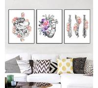 AWKFHF Tableau Décoration Murale Organe Anatomique Anatomie Humaine Colonne Vertébrale Coeur Poumon Toile Peinture Affiche Décoration Chambre Posters Salon Bureau (3X50X70CM,sans Cadre)