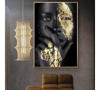 AWKFHF Toile Peinture Africain Noir et Or Femme,Tableau Décoration Murale Impression sur Toile sans Cadres Affiche Chambre Salon (40X60CM,sans Cadre)