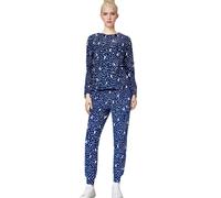 Awlsyj Ensemble pyjama 2 pièces pour femme, vêtements de nuit à manches longues avec poches, Bleu marine étoiles lune, M