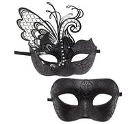 Awlsyj Masque vénitien en métal pour couple pour bal masqué, Halloween, Mardi Gras (cygne noir)