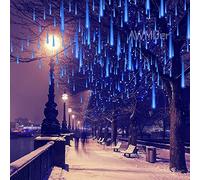 AWMDer Météores Pluie Guirlandes Lumineuses Lumineux LED Météore Pluie Lumiere Etanche Extérieur Douche Pluie Feux 80cm 10 Tubes,pour Mariage Fête Noël Arbre Sapin Jardin Bleu