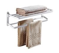 AWMYEZOU Porte-Serviettes de Salle de Bain en Aluminium Space, Double étagère à Serviettes Pliante, Porte-Serviettes Mural, étagères de Rangement, 40 cm, 50 cm, 60 cm-Blanc, pour matériel d