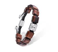 AWNL Bracelet à perles plates pour homme avec breloque centrale en argent sterling - Pierres précieuses naturelles - Cadeau pour homme (pierre de 9,5 mm) - 14,5 - 19,1 cm, XL(Wrist Size 6.9'' -7.5