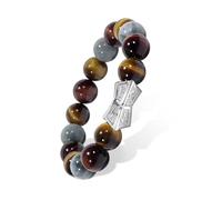 AWNL® Bracelet de perles pour homme avec breloque runes gravée en argent sterling de 12 mm - Bronzite Dumortiérite Obsidienne naturelle - Cadeau pour homme - 15,5 à 20,1 cm, S (Wrist Size 6.1'' - 6.5