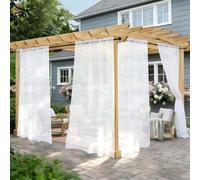 Awnmeow Rideaux transparents d'extérieur imperméables pour terrasse, 2 panneaux avec passe-tringle pour intérieur/extérieur - Voilage blanc pour pergola, porche, cabane et tonnelle - 132 x 213 cm