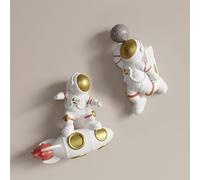 AWNR Lot de 2 décorations murales astronautes sur le thème de l'espace extra-atmosphérique - Sculptures murales pour décoration d'intérieur moderne - Décoration murale 3D pour chambre à coucher,