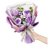 AwnsIMfreien Bouquet de Fleurs au Crochet, Bouquet de Fleurs au Crochet, tricotées Violettes 16 x 14 Pouces avec Une enveloppe exquise, artificielles pour l'anniversaire la Saint-Valentin