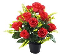 AwnsIMfreien Fleurs, Fleurs pour cimetière, Roses de de cimetière en Pot avec têtes en Tissu Soie, Roses artificielles à Faible Entretien pour Tombe et funérailles, artificielles