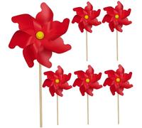 AwnsIMfreien Paquet de 6 moulins à Vent, Moulin à Vent 7 pales de 32 cm avec piquets en Bois 50 cm, décoration extérieure et Jouet pour Enfants pour Cour et Jardin, Rouge, moulins pour Enfants