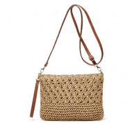 AwnsIMfreien Sac de Paille, Sac de Plage en Paille tissé à la Main, Raphia découpé au Point Croix pour Femmes, Sacs à bandoulière et Poignet Chameau, Plage