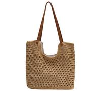 AwnsIMfreien Sac de plage au crochet, sac fourre-tout tissé, à main de plage capacité pour les déplacements quotidiens et une utilisation décontractée - Kaki, grand, fourre-tout