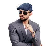 AWOCAN Casquette plate en denim délavé pour homme - Casquette réglable pour le tir et la conduite - Chapeau plat irlandais - Béret d'été, noir foncé, 41