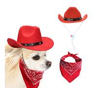 AWOCAN Chapeau de Cowboy et Bandana pour Chien et Chat - Chapeau ombrero pour Chiot et Chat - Costume de Cosplay - pour Chiot et Chat - Décoration de fête pour Animaux de Compagnie (Rouge)