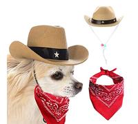 AWOCAN Chapeau de Cowboy et Bandana pour Chien et Chat - Chapeau ombrero pour Chiot et Chat - Costume de Cosplay - pour Chiot et Chat - Décoration de fête pour Animaux de Compagnie (Kaki)