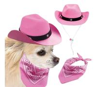 AWOCAN Chapeau de Cowboy et Bandana pour Chien et Chat - Déguisement de Cosplay pour Chiot - Décoration de Fête pour Animaux de Compagnie (Rose)