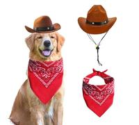 AWOCAN Chapeau de Cowboy et écharpe Bandana pour Chien (café, réglable, Taille L) - Costume Mignon pour Animaux de Compagnie pour Chiens et Chats - Décoration de fête et Cadeau Surprise