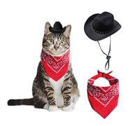 AWOCAN Chapeau de cowboy pour chien, chat, animal domestique avec bandana, écharpe, vacances, Halloween, décoration de fête pour animaux domestiques (noir, taille S)