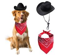 AWOCAN Chapeau de cowboy pour chien, chat, animal domestique avec bandana, écharpe, vacances, Halloween, décoration de fête pour animaux domestiques (noir, taille L)