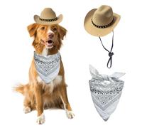 AWOCAN Chapeau de cowboy pour chien, chat, animal domestique - Mini chapeau de cowboy avec bandana, écharpe, vacances, Halloween, décoration de fête pour animaux domestiques (kaki, taille L)