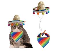 AWOCAN Chapeau de Paille Amusant Mexicain pour Animal de Compagnie - Écharpe Arc-en-Ciel - Décorations de fête pour Anniversaire pour Petits Animaux de Compagnie, Chiot, Chat (Multicolore + S)