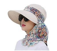 AWOCAN Chapeau de soleil 2 en 1 à large bord avec capuche de protection amovible et protection du cou UPF 50+ Anti-UV Chapeau de plage d'été, beige, Taille unique
