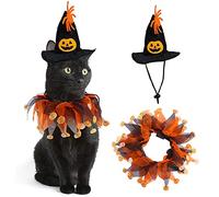 AWOCAN Chapeau de sorcière pour animal domestique - Collier avec clochette - Toile d'araignée et roue - Pour chats et chiens de petite taille - Costume d'Halloween (A)