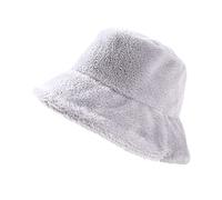 AWOCAN Chapeau seau d'hiver en fausse fourrure douce et chaude pour l'automne et l'hiver - Couleur pure - Tendance - Pour femme et fille, gris, Taille unique
