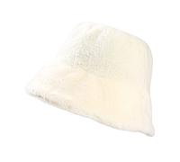 AWOCAN Chapeau seau d'hiver en fausse fourrure douce et chaude pour l'automne et l'hiver - Couleur pure - Tendance - Pour femme et fille, blanc, Taille unique