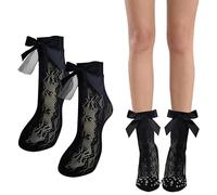 AWOCAN Femmes bourgeons bas de cheville bowknot chaussettes courtes haute élastique jusqu'au genou bas (Coton, spandex, Noir)