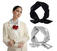 AWOCAN Lot de 2 foulards en soie pour femme - Carrés - Bandana léger, Noir et argent., taille unique