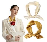 AWOCAN Lot de 2 grands foulards carrés en satin vintage pour femme - 90 cm, Beige + doré, taille unique