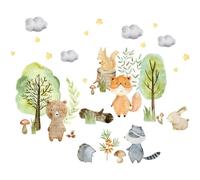 AWOGIPD Wandaufkleber Blumendschungel Tierbaum-Wandaufkleber Waschbär-Dekoaufkleber Wanddekoration Kinderzimmer Babyzimmer Wohnzimmer