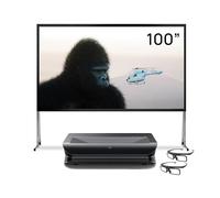 AWOL VISION LTV-3500 Pro Lot de 2 écrans de projection d'extérieur pliables de 120" avec support et lunettes 3D, 4K UHD HDR10+ Dolby Vision Ultra Short Throw Triple Laser projecteur, 3000 ISO lumens