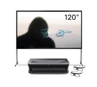 AWOL VISION LTV-3500 Pro Pack avec écran extérieur pliable de 150" avec support et lunettes 3D (lot de 2), projecteur laser triple 4K UHD HDR10+ Dolby Vision Ultra courte distance, 3000 ISO
