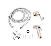 awolsrgiop Douchette à main pour toilettes, 1,5 m, tuyau flexible, en acier inoxydable 304, avec valve en céramique, montage mural facile sans perçage, pour bain d'animaux, lavage mural, argenté