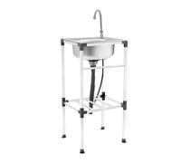 awolsrgiop Évier de cuisine mobile en acier inoxydable 38 x 33 x 83 cm - Avec robinet d'eau froide et chaude - Capacité de charge de 60 kg - Avec bonde et accessoires pour camping, jardin et commerce