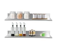awolsrgiop Lot de 2 Étagère Murale en Acier Inoxydable, Etagere Murale Cuisine, Tablette Murale avec Dosseret, Étagères Flottantes Design Moderne pour Cuisine, Salle de Bain et Salon, 76.2 x 21.8cm