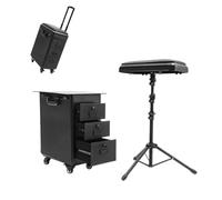 awolsrgiop Valise cosmétique à roulettes avec support d'accoudoirs, table en acrylique, station de maquillage mobile avec 3 tiroirs, support réglable en hauteur, serrure à combinaison et roulettes
