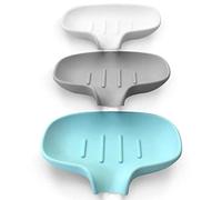 Awopee Lot de 3 porte-savon en silicone avec drainage, porte-savon pour douche/salle de bain, auto-drainant pour garder le savon sec propre (gris + blanc + vert)