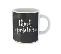 Awowee Tasse à café avec message « Think Positive Calligraphic Inspirational Advice Attitude Creative Creativity » 325 ml - Tasse à thé en céramique - Cadeau idéal ou souvenir pour la famille, les