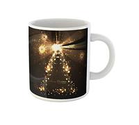 Awowee Tasse à café beige avec inscription Merry Christmas Tree Celebration Bright Colorful Champagne 325 ml Tasse à thé en céramique Cadeau idéal ou souvenir pour la famille, les amis, les collègues
