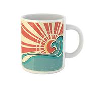 Awowee Tasse à café bleue avec vagues de mer et vagues de la nature rétro 325 ml - Cadeau idéal ou souvenir pour la famille, les amis, les collègues de travail