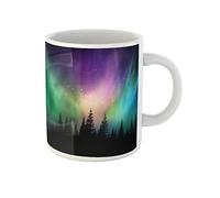 Awowee Tasse à café colorée multicolore aurore boréale sur la forêt canadienne, 325 ml, tasse à thé en céramique, meilleur cadeau ou souvenir pour la famille, les amis, les collègues