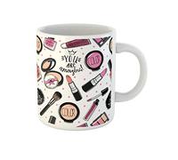 Awowee Tasse à café, cosmétiques, vernis à ongles, mascara, rouge à lèvres, fard à paupières, pinceau en poudre, tasse à thé en céramique, cadeau idéal ou souvenir pour la famille, les amis, les