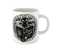 Awowee Tasse à café en céramique avec chat sorcière noir lisant le livre de la magie noire 325 ml Cadeau idéal ou souvenir pour la famille, les amis, les collègues de travail